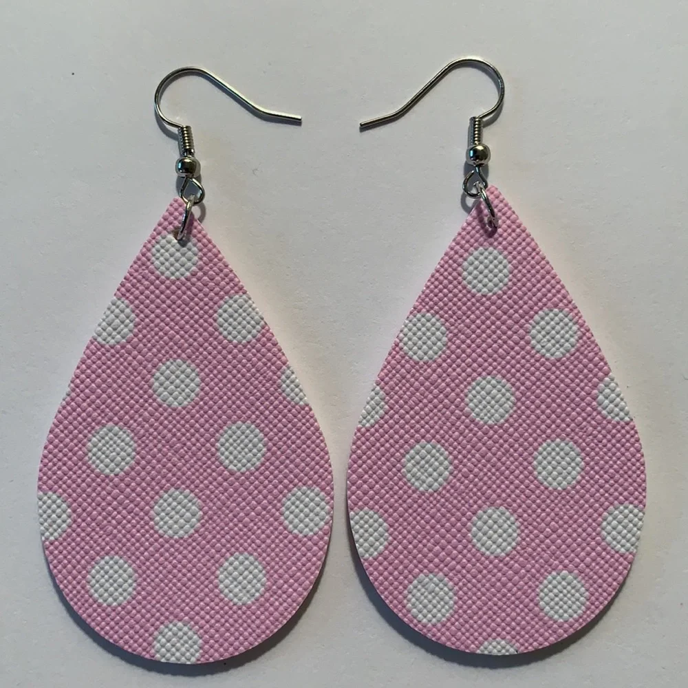 🖤Pick Any 3 for $12🖤 Faux Leather Teardrop Earrings Polka Dots - Picture 2 of 6